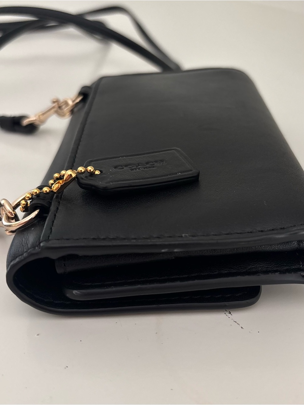Coach Black Leather Crossbody Wallet with Gold-Tone Button - Picture 4 of 16